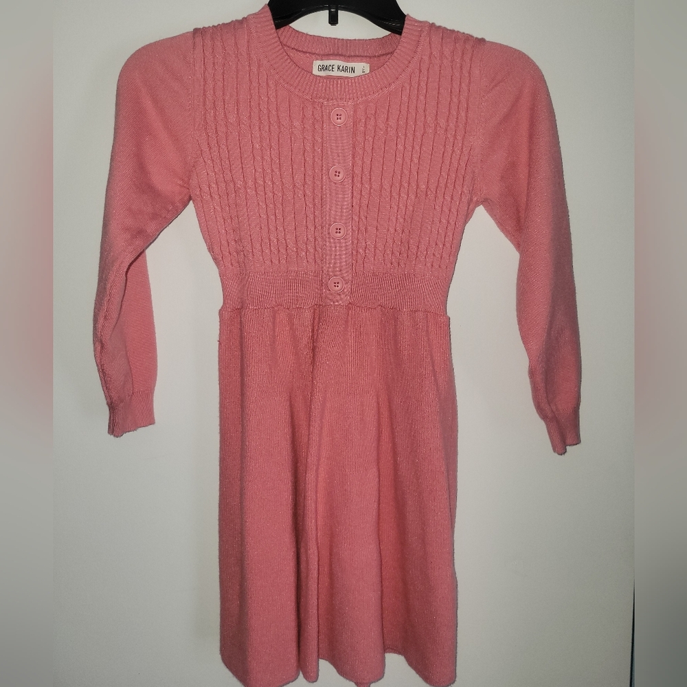 Grace Karin Pink Cardigan Dress with V-Neck and Ribbed Texture